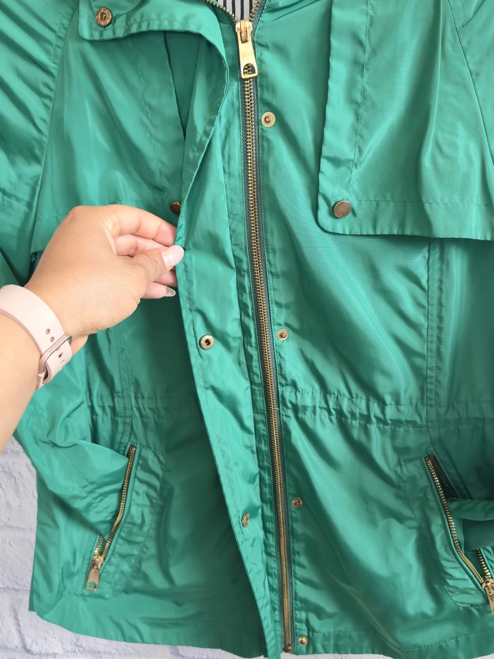 Zara Basic Kelly Green Hooded Full Zip Anorak Rain Jacket